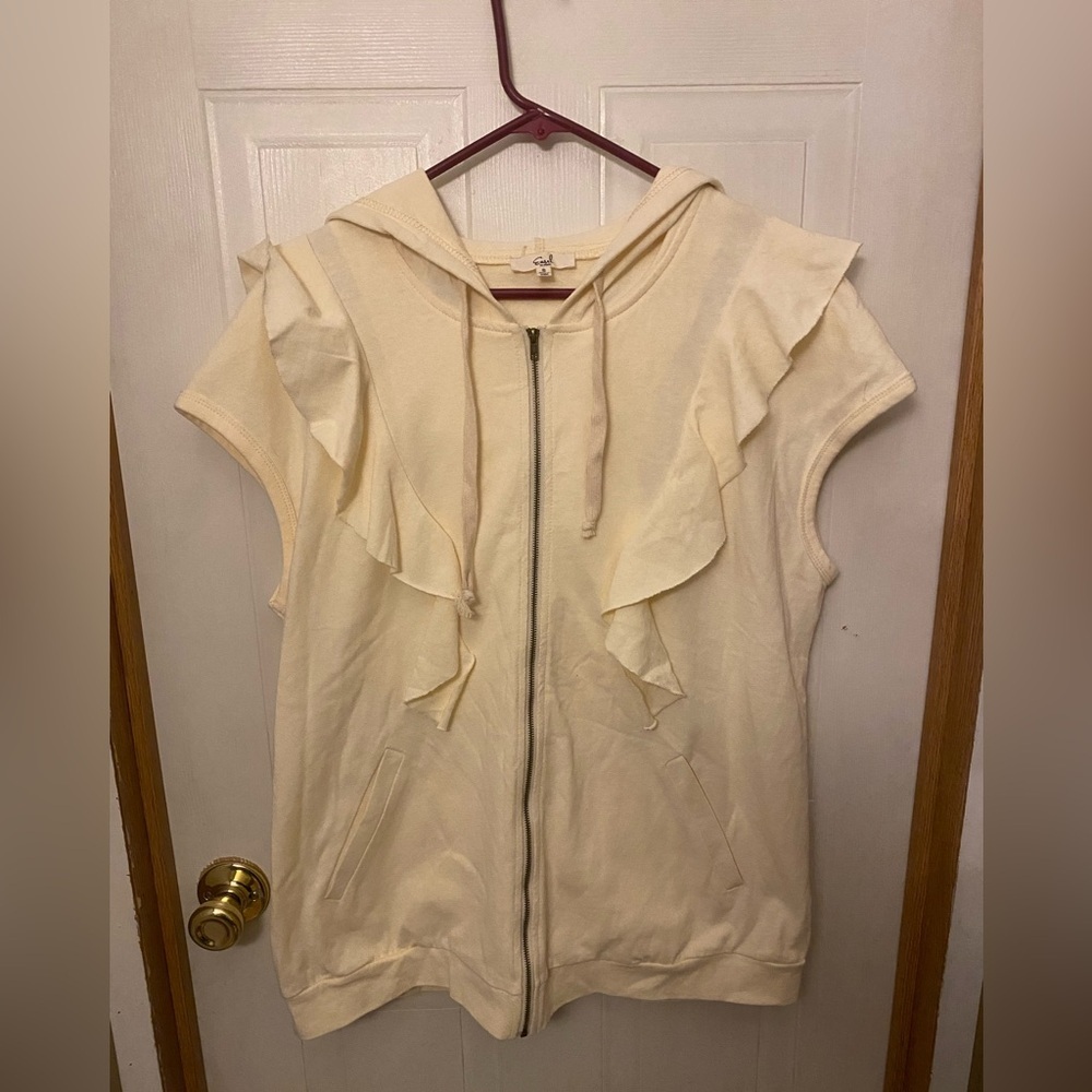 easel Cream Hooded Sleeveless Ruffled Sweatshirt